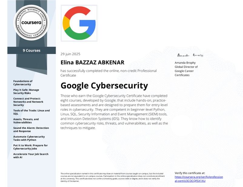Google Cybersecurity (Professional Certificate)